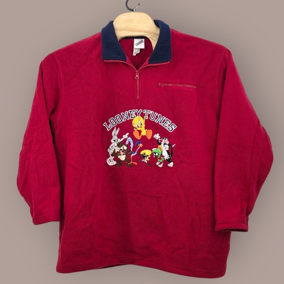 Vintage Warner Brother Studio Store Looney Tunes 1/4 Zip Pullover Fleece Size XL - Picture 1 of 11